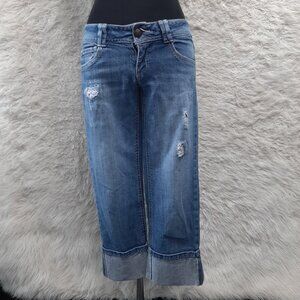 Candie's Women's Blue Low Rise Distressed Cuffed Denim Jeans Size 1